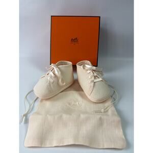 Hermes Baby Shoes First Shoes Wool Angora France Made Pink Box & Dust Bag